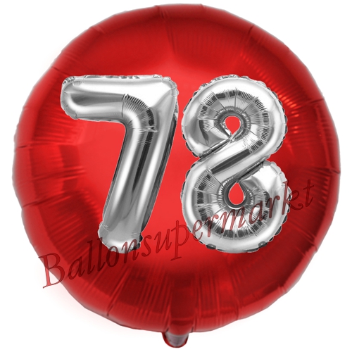 Folienballon-Rund-Jumbo-3D-78.-Geburtstag-Rot-Silber-Zahl-78-Luftballon-Geschenk