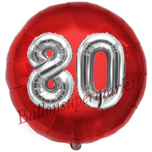Folienballon-Rund-Jumbo-3D-80.-Geburtstag-Rot-Silber-Zahl-80-Luftballon-Geschenk