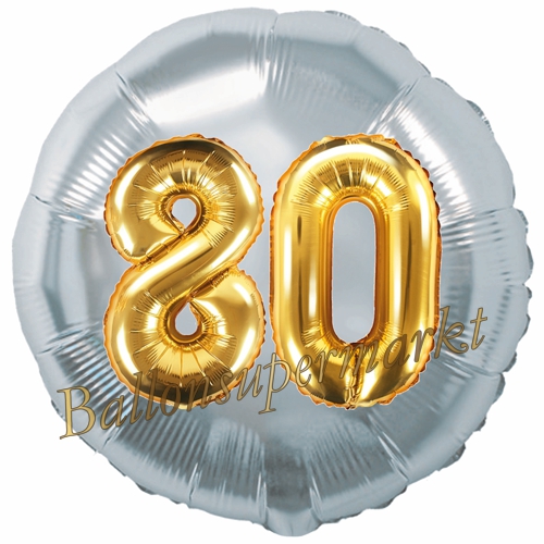Folienballon-Rund-Jumbo-3D-80.-Geburtstag-Silber-Gold-Zahl-80-Luftballon-Geschenk