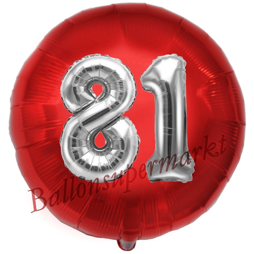 Folienballon-Rund-Jumbo-3D-81.-Geburtstag-Rot-Silber-Zahl-81-Luftballon-Geschenk
