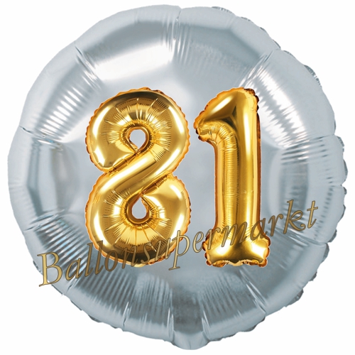 Folienballon-Rund-Jumbo-3D-81.-Geburtstag-Silber-Gold-Zahl-81-Luftballon-Geschenk