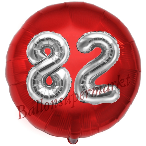 Folienballon-Rund-Jumbo-3D-82.-Geburtstag-Rot-Silber-Zahl-82-Luftballon-Geschenk
