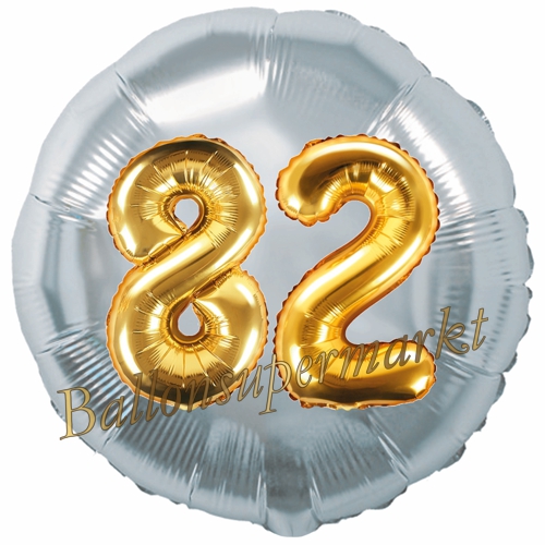 Folienballon-Rund-Jumbo-3D-82.-Geburtstag-Silber-Gold-Zahl-82-Luftballon-Geschenk
