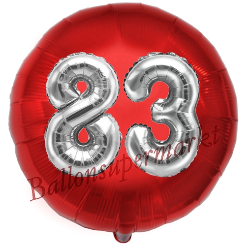 Folienballon-Rund-Jumbo-3D-83.-Geburtstag-Rot-Silber-Zahl-83-Luftballon-Geschenk