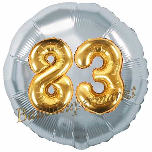 Folienballon-Rund-Jumbo-3D-83.-Geburtstag-Silber-Gold-Zahl-83-Luftballon-Geschenk