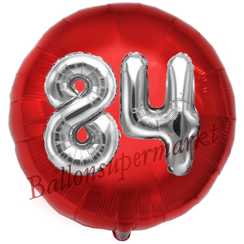 Folienballon-Rund-Jumbo-3D-84.-Geburtstag-Rot-Silber-Zahl-84-Luftballon-Geschenk