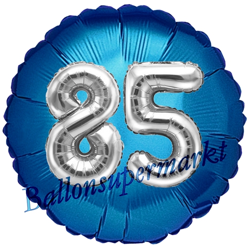 Folienballon-Rund-Jumbo-3D-85.-Geburtstag-Blau-Silber-Zahl-85-Luftballon-Geschenk