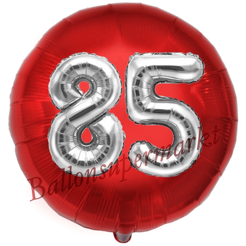 Folienballon-Rund-Jumbo-3D-85.-Geburtstag-Rot-Silber-Zahl-85-Luftballon-Geschenk