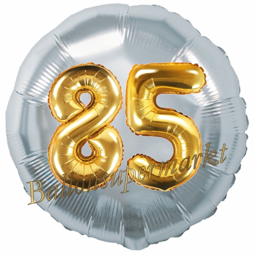 Folienballon-Rund-Jumbo-3D-85.-Geburtstag-Silber-Gold-Zahl-85-Luftballon-Geschenk