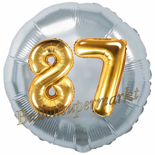 Folienballon-Rund-Jumbo-3D-87.-Geburtstag-Silber-Gold-Zahl-87-Luftballon-Geschenk
