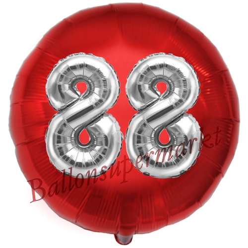 Folienballon-Rund-Jumbo-3D-88.-Geburtstag-Rot-Silber-Zahl-88-Luftballon-Geschenk