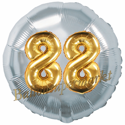 Folienballon-Rund-Jumbo-3D-88.-Geburtstag-Silber-Gold-Zahl-88-Luftballon-Geschenk