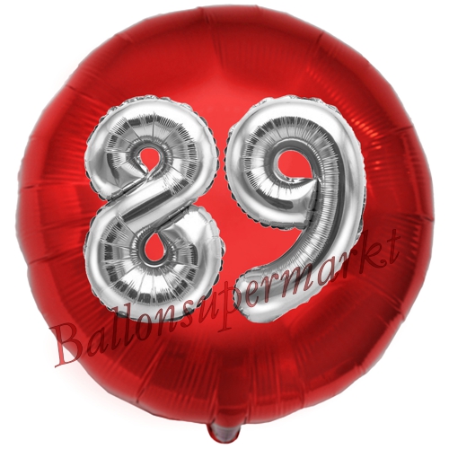 Folienballon-Rund-Jumbo-3D-89.-Geburtstag-Rot-Silber-Zahl-89-Luftballon-Geschenk