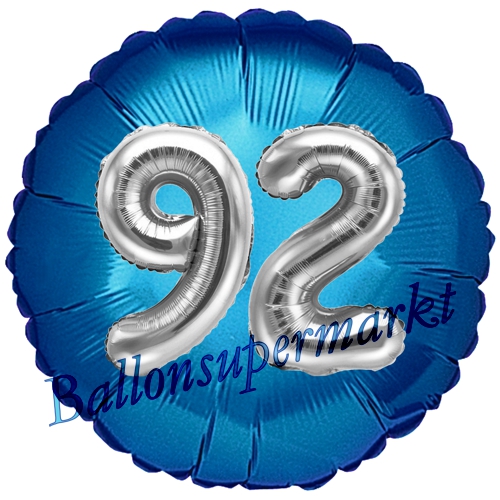 Folienballon-Rund-Jumbo-3D-92.-Geburtstag-Blau-Silber-Zahl-92-Luftballon-Geschenk