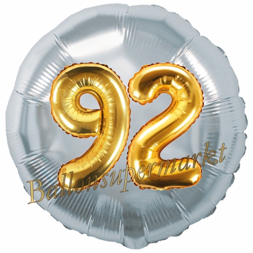 Folienballon-Rund-Jumbo-3D-92.-Geburtstag-Silber-Gold-Zahl-92-Luftballon-Geschenk