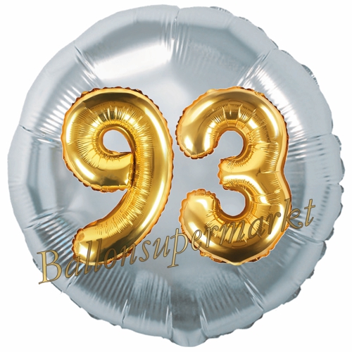 Folienballon-Rund-Jumbo-3D-93.-Geburtstag-Silber-Gold-Zahl-93-Luftballon-Geschenk