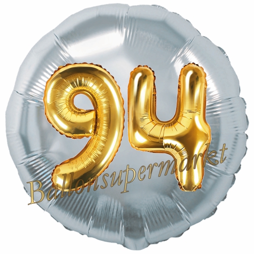 Folienballon-Rund-Jumbo-3D-94.-Geburtstag-Silber-Gold-Zahl-94-Luftballon-Geschenk