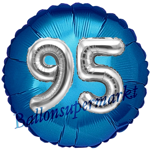 Folienballon-Rund-Jumbo-3D-95.-Geburtstag-Blau-Silber-Zahl-95-Luftballon-Geschenk