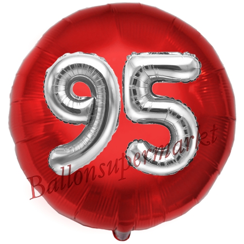 Folienballon-Rund-Jumbo-3D-95.-Geburtstag-Rot-Silber-Zahl-95-Luftballon-Geschenk