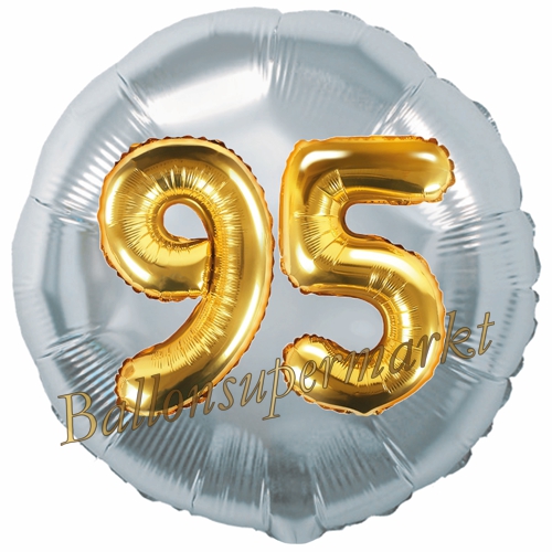 Folienballon-Rund-Jumbo-3D-95.-Geburtstag-Silber-Gold-Zahl-95-Luftballon-Geschenk