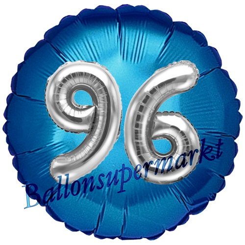 Folienballon-Rund-Jumbo-3D-96.-Geburtstag-Blau-Silber-Zahl-96-Luftballon-Geschenk