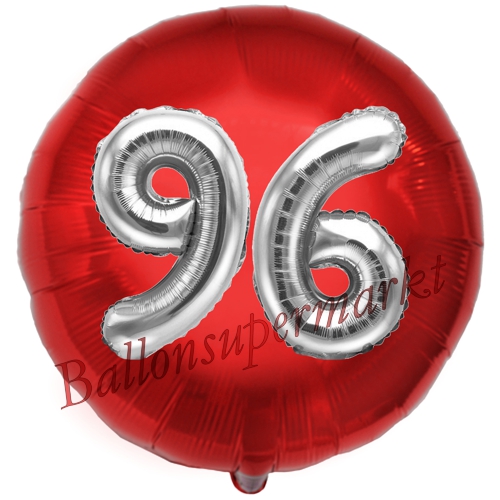 Folienballon-Rund-Jumbo-3D-96.-Geburtstag-Rot-Silber-Zahl-96-Luftballon-Geschenk