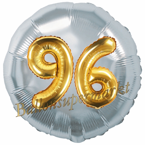Folienballon-Rund-Jumbo-3D-96.-Geburtstag-Silber-Gold-Zahl-96-Luftballon-Geschenk