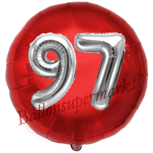 Folienballon-Rund-Jumbo-3D-97.-Geburtstag-Rot-Silber-Zahl-97-Luftballon-Geschenk