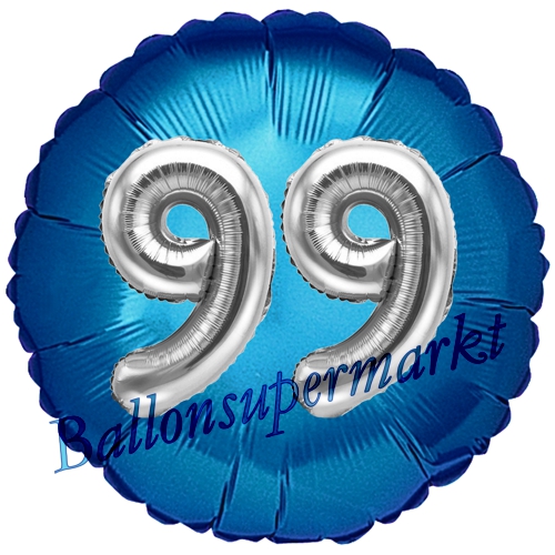 Folienballon-Rund-Jumbo-3D-99.-Geburtstag-Blau-Silber-Zahl-99-Luftballon-Geschenk
