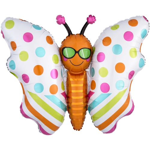 Folienballon-Schmetterling-mit-Sonnenbrille-Fun-in-the-Sun-Luftballon-Geschenk-Kindergeburtstag-Sommer