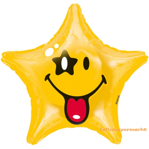 Folienballon-Smiley-Stern-Luftballon-Geschenk-Smiley-Emoji-Gruss