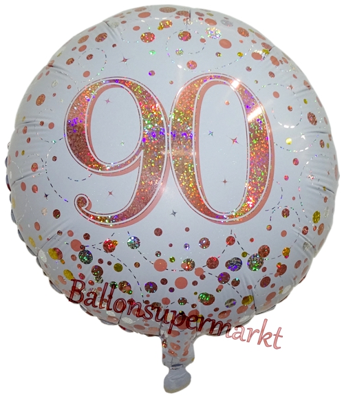 Folienballon-Sparkling-Fizz-Rosegold-90-Luftballon-holografisch-90-Geburtstag-Geschenk-Jubilaeum
