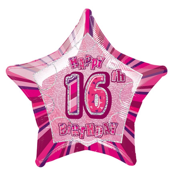 Folienballon-Stern-Prismatic-16-Geburtstag-pink-Ballon