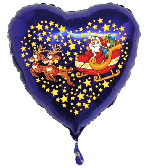 Folienballon-Weihnachten-Weihnachstmann-Schlitten-Herz-lila-Geschenk-zu-Weihnachten-Nikolaus