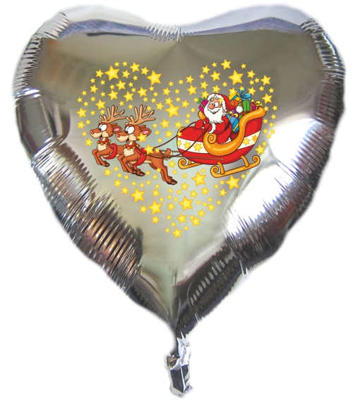 Folienballon-Weihnachten-Weihnachtsmann-Schlitten-Jumbo-Herz-silber-Geschenk-zu-Weihnachten-Nikolaus