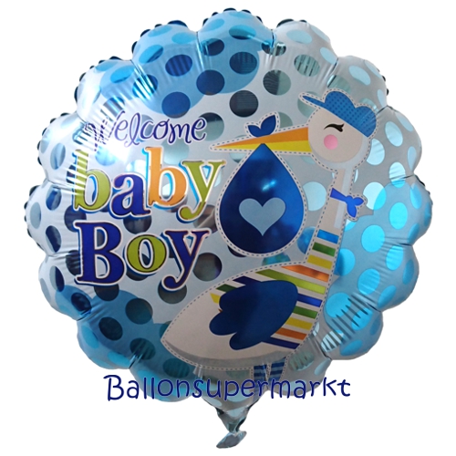 Folienballon-Welcome-Baby-Boy-Storch-Luftballon-zur-Geburt-Babyparty-Taufe-Junge-Boy