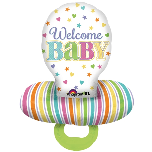 Folienballon-Welcome-Baby-Schnuller-Shape-Luftballon-zur-Geburt-Babyparty
