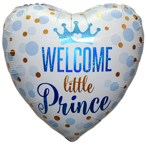 Folienballon-Welcome-Little-Prince-Herz-holografisch-Luftballon-zur-Geburt-Babyparty-Taufe-Junge