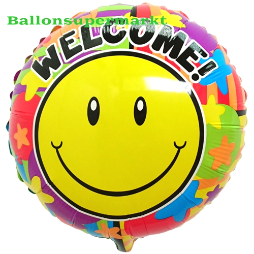 Folienballon-Welcome-Smiley-Stern-Emoji-Luftballon-Geschenk
