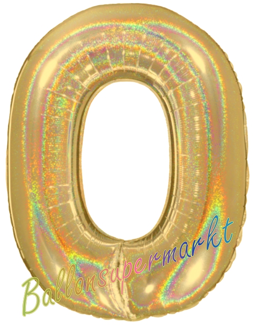Folienballon-Zahl-0-Gold-Holografisch-Luftballon-Geschenk-Geburtstag-Jubilaeum-Firmenveranstaltung