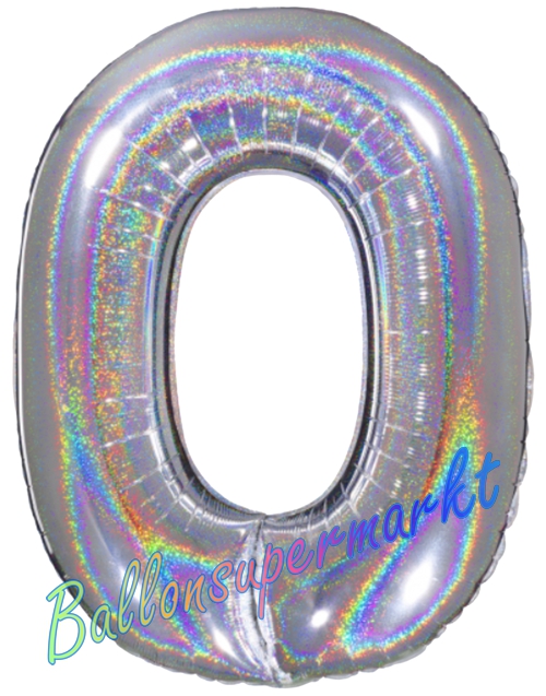 Folienballon-Zahl-0-Silber-Holografisch-Luftballon-Geschenk-Geburtstag-Jubilaeum-Firmenveranstaltung