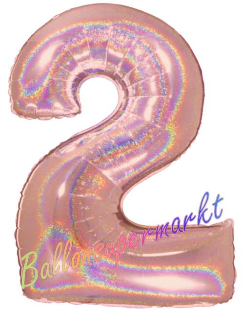 Folienballon-Zahl-2-Rosegold-Holografisch-Luftballon-Geschenk-Geburtstag-Jubilaeum-Firmenveranstaltung