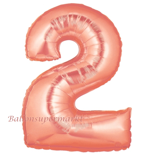 Folienballon-Zahl-2-Rosegold-Luftballon-Geschenk-Rotgold-Geburtstag-Jubilaeum-Firmenveranstaltung
