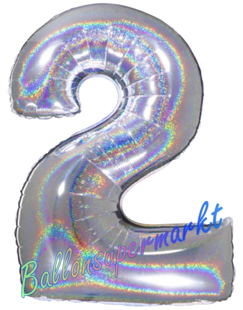 Folienballon-Zahl-2-Silber-Holografisch-Luftballon-Geschenk-Geburtstag-Jubilaeum-Firmenveranstaltung