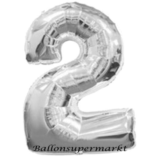 Folienballon-Zahl-2-Silber-Luftballon-Geschenk-Geburtstag-Jubilaeum-Firmenveranstaltung
