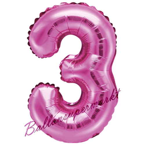 Folienballon-Zahl-35-cm-3-Pink-Luftballon-Geschenk-Geburtstag-Jubilaeum-Firmenveranstaltung