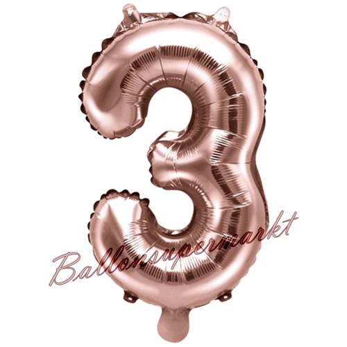 Folienballon-Zahl-35-cm-3-Rosegold-Luftballon-Geschenk-Geburtstag-Jubilaeum-Firmenveranstaltung