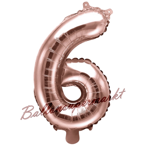 Folienballon-Zahl-35-cm-6-Rosegold-Luftballon-Geschenk-Geburtstag-Jubilaeum-Firmenveranstaltung