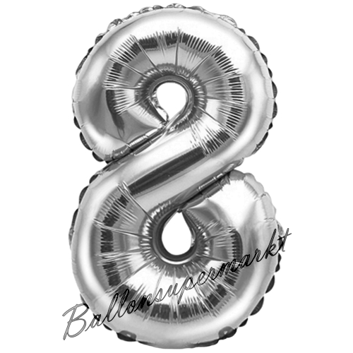 Folienballon-Zahl-35-cm-8-Silber-Luftballon-Geschenk-Geburtstag-Jubilaeum-Firmenveranstaltung
