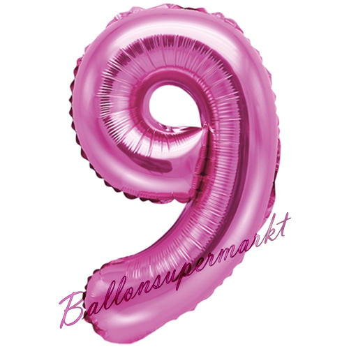 Folienballon-Zahl-35-cm-9-Pink-Luftballon-Geschenk-Geburtstag-Jubilaeum-Firmenveranstaltung
